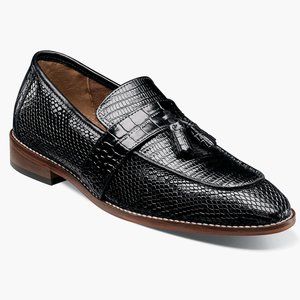 Stacy Adams‎ Mens Size 7.5 Black Leather Snakeskin Croc Tassle Loafers Shoes